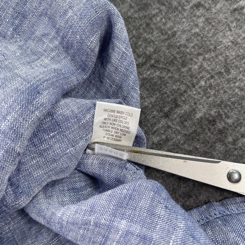 Garnet Hill‎ Easy Linen Tunic Shirt Dress L Blue Chambray Button Up Long Coastal - Picture 9 of 13